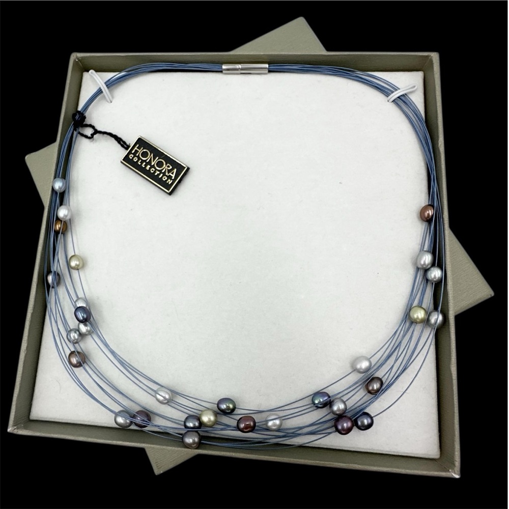 Honora Cultured Pearls on Wire Blue Tones Multicolor